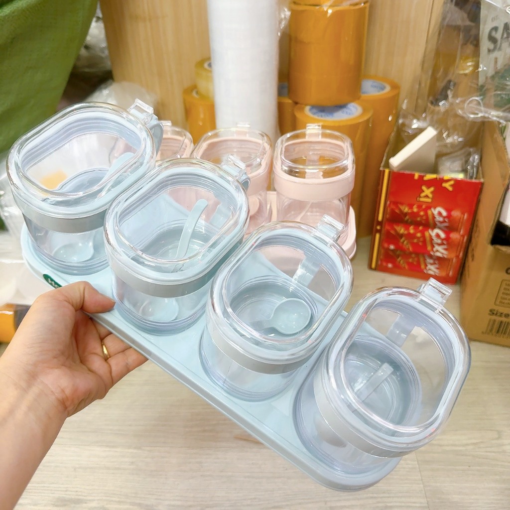 Set hũ đựng gia vị có kèm thìa nắp - Bộ Hũ Lọ Đựng Gia Vị Hokori sử dụng tiện lợi cho nhà bếp