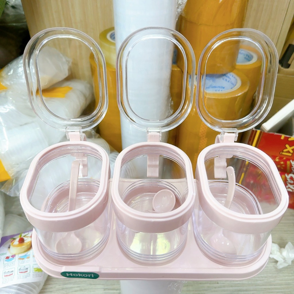 Set hũ đựng gia vị có kèm thìa nắp - Bộ Hũ Lọ Đựng Gia Vị Hokori sử dụng tiện lợi cho nhà bếp