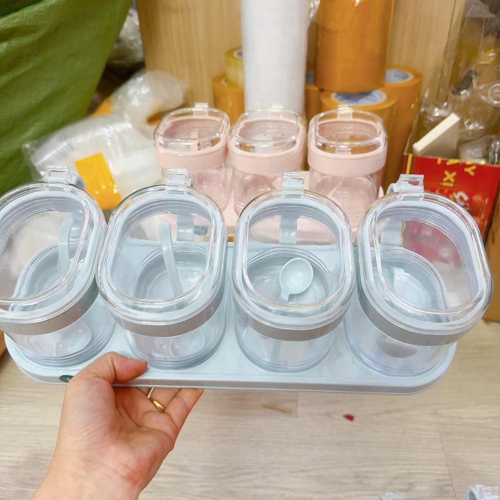 Set hũ đựng gia vị có kèm thìa nắp - Bộ Hũ Lọ Đựng Gia Vị Hokori sử dụng tiện lợi cho nhà bếp