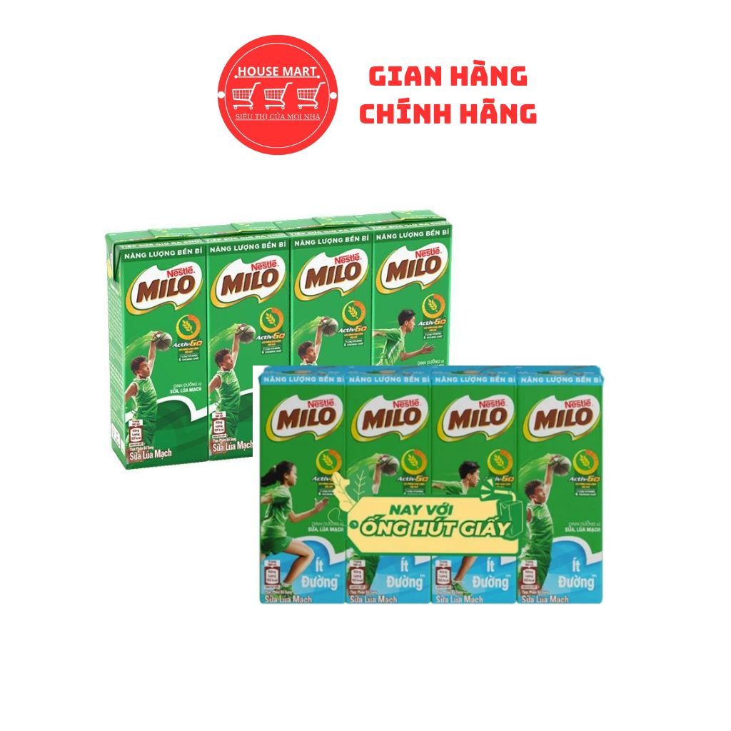 Lốc 4 Hộp Sữa Thức Uống Lúa Mạch Nestle Milo Active Go Có Đường Ít 