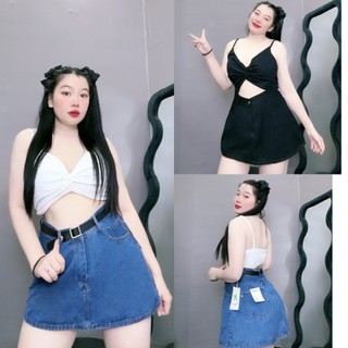 Chân váy jean NHỎ CLOVER bigsize nữ dáng A chất demi cạp cao hottrend đơn giản dễ phối thanh lịch style cá tính CV407