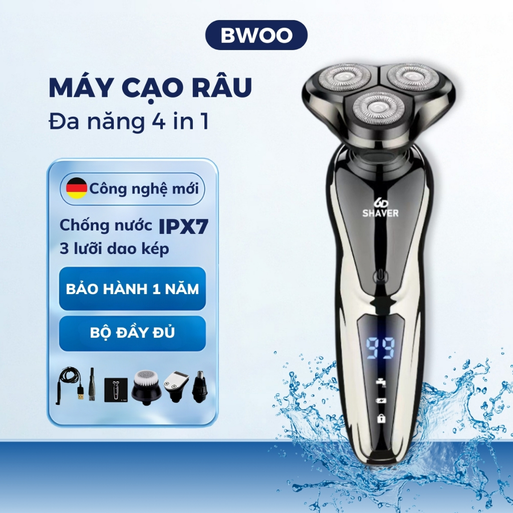 Máy cạo râu đa năng 4 in1 lưỡi kép SHAVER 6D cạo cực êm, tỉa lông mũi ...