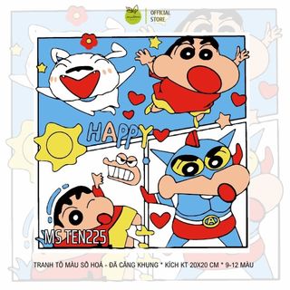 Xả hàng Tranh tô màu số hóa tự tô 20x20cm có khung các mẫu hoạt hình trẻ em phong cảnh hoa lá