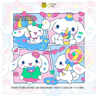 Xả hàng Tranh tô màu số hóa tự tô 20x20cm có khung các mẫu hoạt hình trẻ em phong cảnh hoa lá