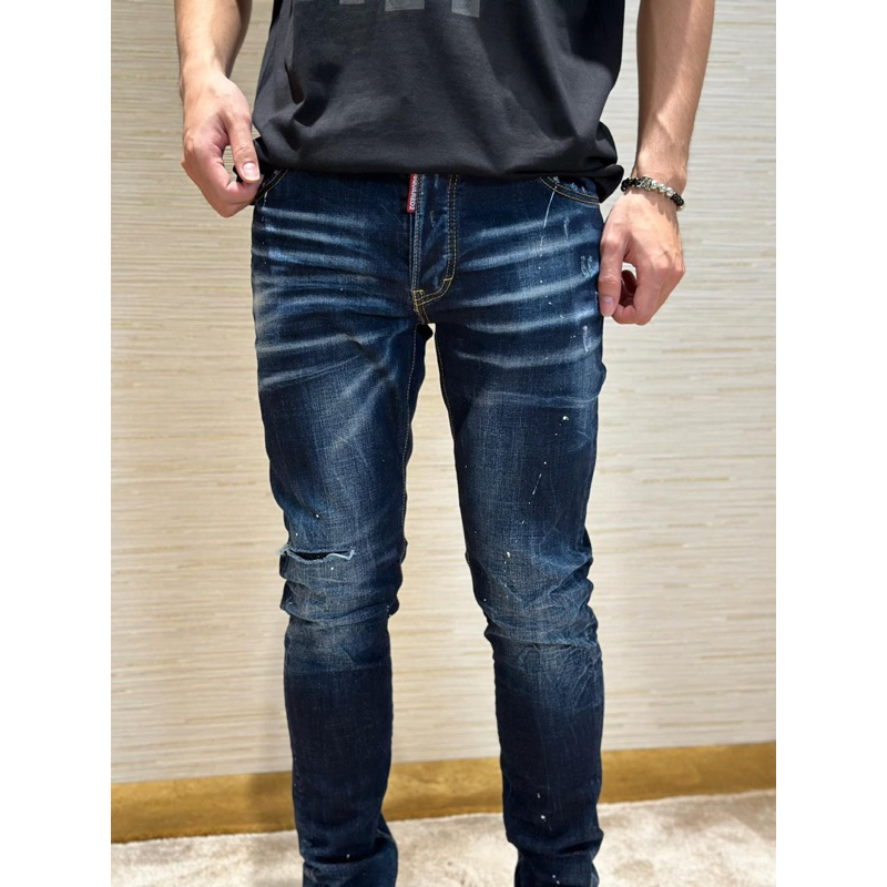 ⚡️[Hight Quality] Quần Jeans Dsq2 Xanh Trơn Rách Gối Họa Tiết Vảy Sơn Đơn Giản Sang Trọng - Hàng Loại Chất Liệu Cao Cấp