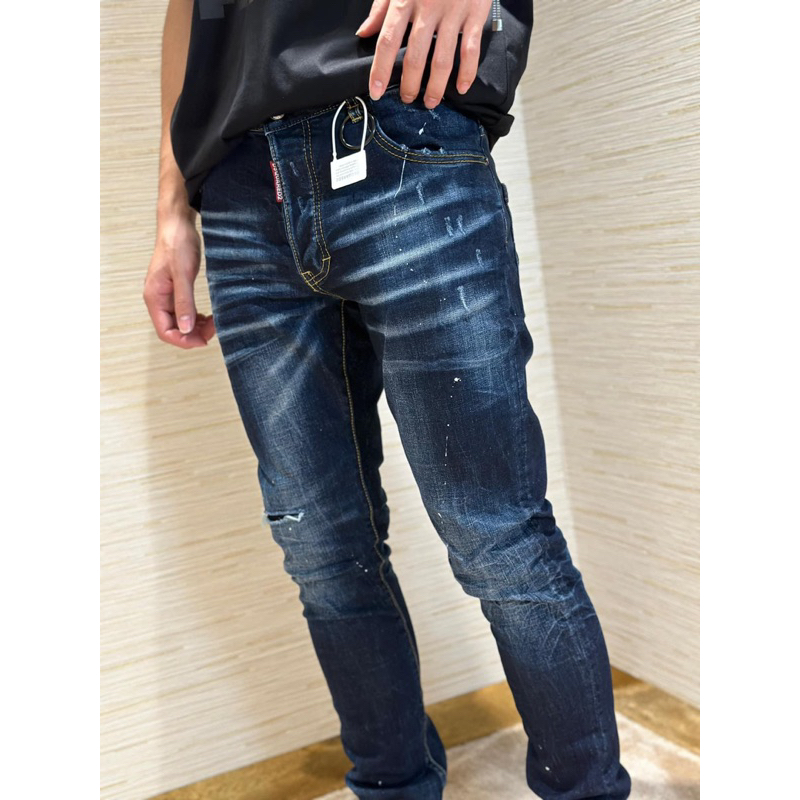 ⚡️[Hight Quality] Quần Jeans Dsq2 Xanh Trơn Rách Gối Họa Tiết Vảy Sơn Đơn Giản Sang Trọng - Hàng Loại Chất Liệu Cao Cấp