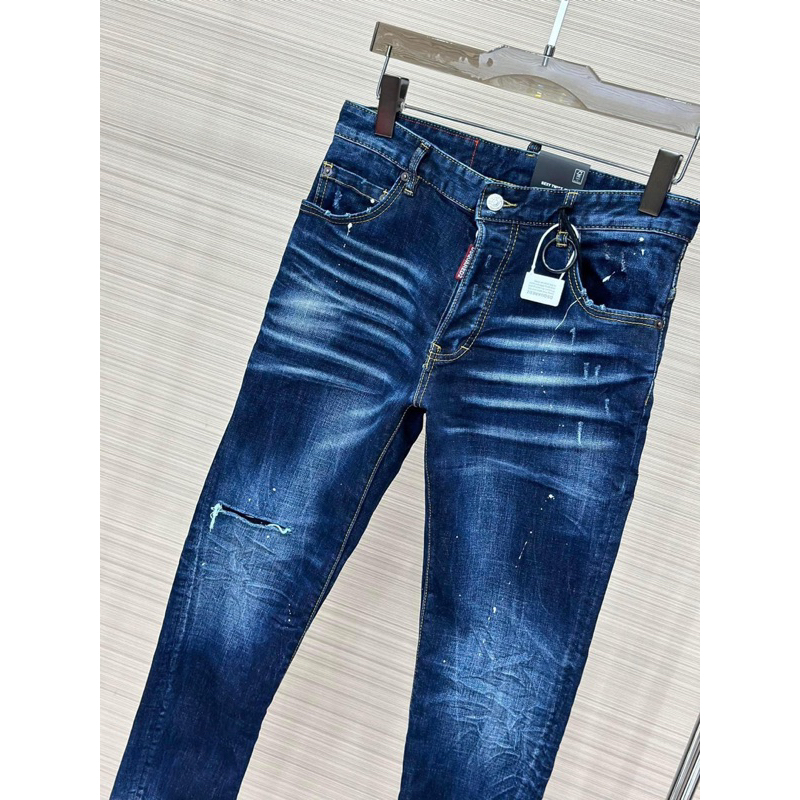 ⚡️[Hight Quality] Quần Jeans Dsq2 Xanh Trơn Rách Gối Họa Tiết Vảy Sơn Đơn Giản Sang Trọng - Hàng Loại Chất Liệu Cao Cấp