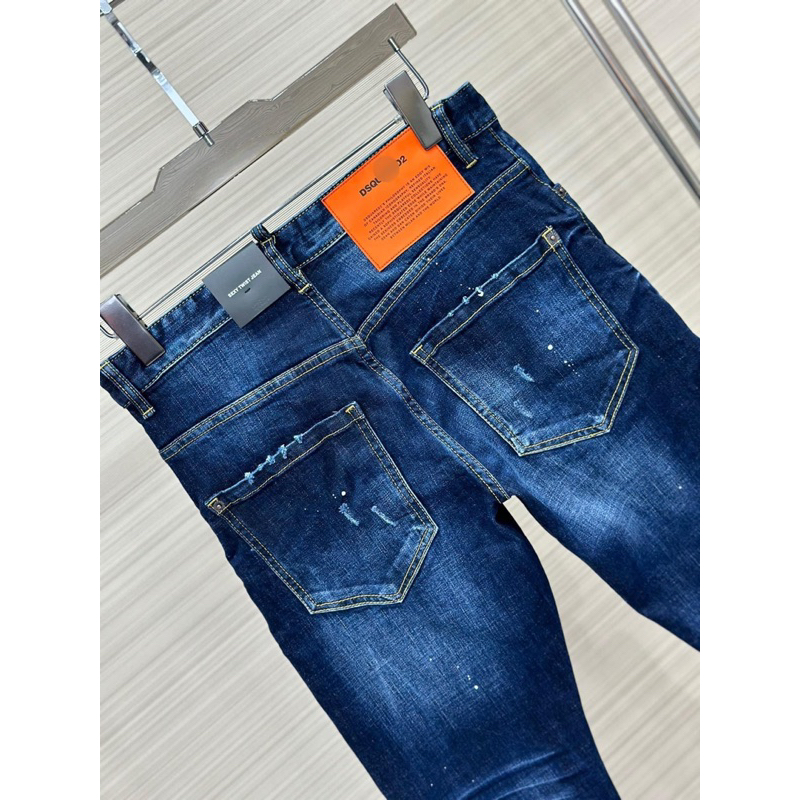 ⚡️[Hight Quality] Quần Jeans Dsq2 Xanh Trơn Rách Gối Họa Tiết Vảy Sơn Đơn Giản Sang Trọng - Hàng Loại Chất Liệu Cao Cấp