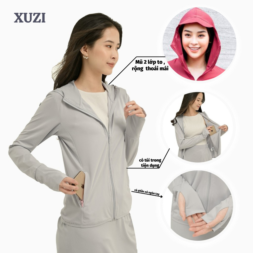 Sét áo chống nắng nữ 2 lớp combo áo khoác chống nắng và váy quây toàn thân vải thông hơi dày dặn co giãn tốt bảo vệ da