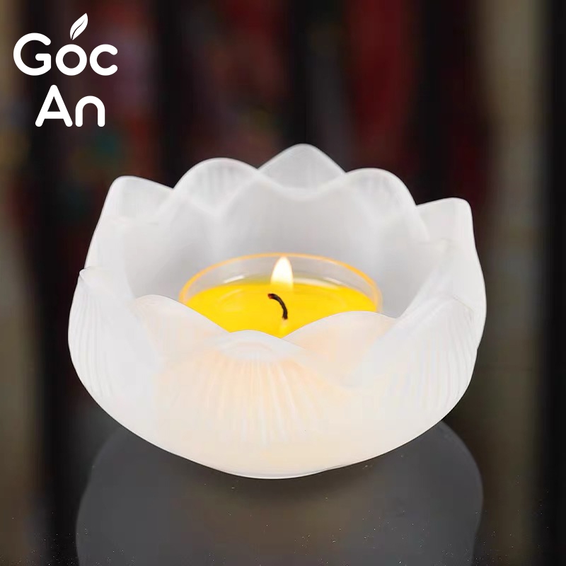Đế Nến Hoa Sen Thuỷ Tinh Pha Lê, Chân Nến Cúng Phật, Cốc Đựng Nến Tealight Hình Hoa Sen Đặt Bàn Thờ, Trang Trí Góc An