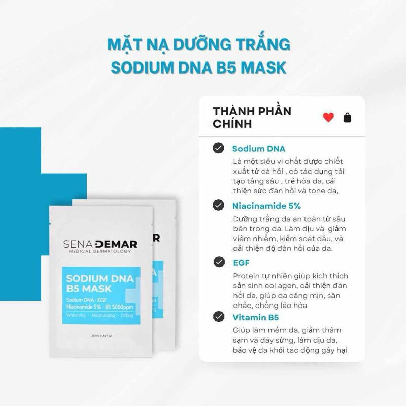 5-10 miếng Mặt nạ Sena demar sodium DNA B5 mask, 25ml - hạn 2028 HQ mặt nạ senademar  IS203