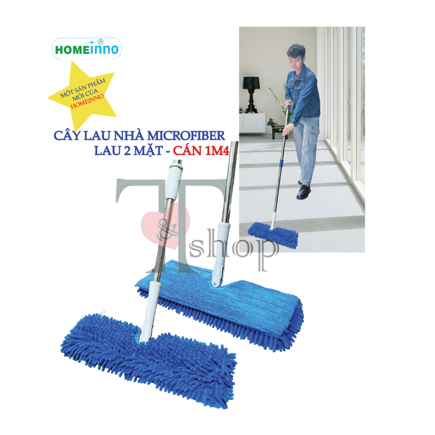 Cây Lau 2 Mặt Lau Tường, Lau Trần Nhà, Lau Xe Hơi Ô Tô Cán Tăng Đơ 1m4/2m/3m/4m/5m/6m Homeinno