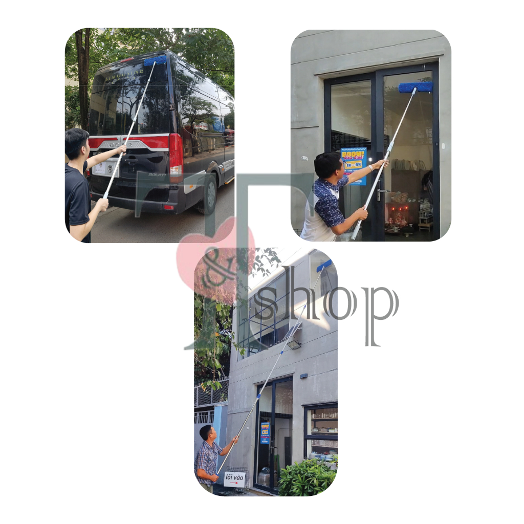 Cây Lau 2 Mặt Lau Tường, Lau Trần Nhà, Lau Xe Hơi Ô Tô Cán Tăng Đơ 1m4/2m/3m/4m/5m/6m Homeinno