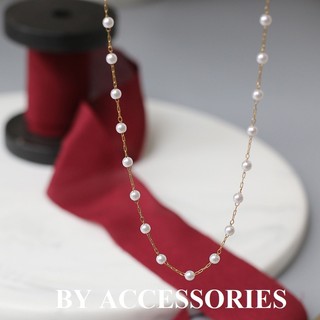 Dây chuyền titan xích phối ngọc trai nhân tạo nhỏ xinh mạ vàng 18K không gỉ WN2442 BY ACCESSORIES