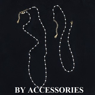 Dây chuyền titan xích phối ngọc trai nhân tạo nhỏ xinh mạ vàng 18K không gỉ WN2442 BY ACCESSORIES