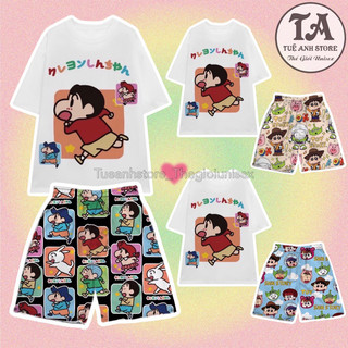 Set bộ cotton quần áo hoạt hình hoạ tiết đáng yêu Cushin Mặc nhóm Đi Biển - Bộ mặc nhà Cartoon form rộng Unisex nam nữ