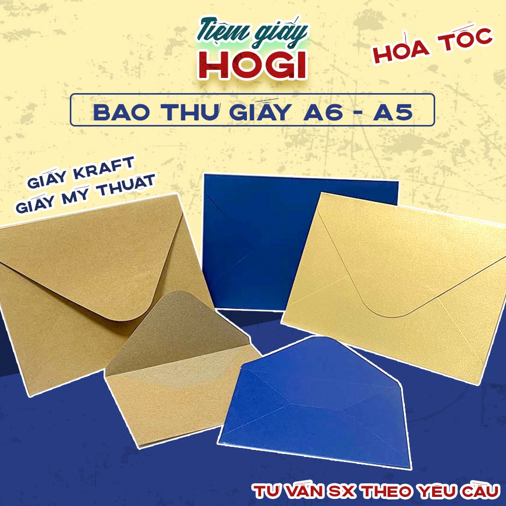 Bao thư giấy kraft, bì thư vintage HOGI, phong bì A5 A6 đa năng quà ...