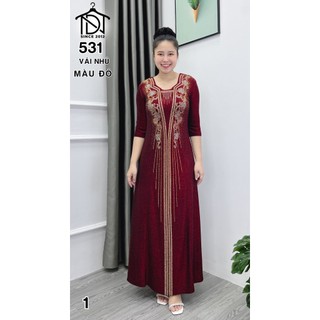 Đầm MAXI trung niên dự tiệc sang trọng vải nhũ ánh kim cao cấp tặng mẹ co giãn tốt bigsize 75kg M531