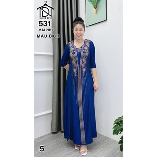 Đầm MAXI trung niên dự tiệc sang trọng vải nhũ ánh kim cao cấp tặng mẹ co giãn tốt bigsize 75kg M531