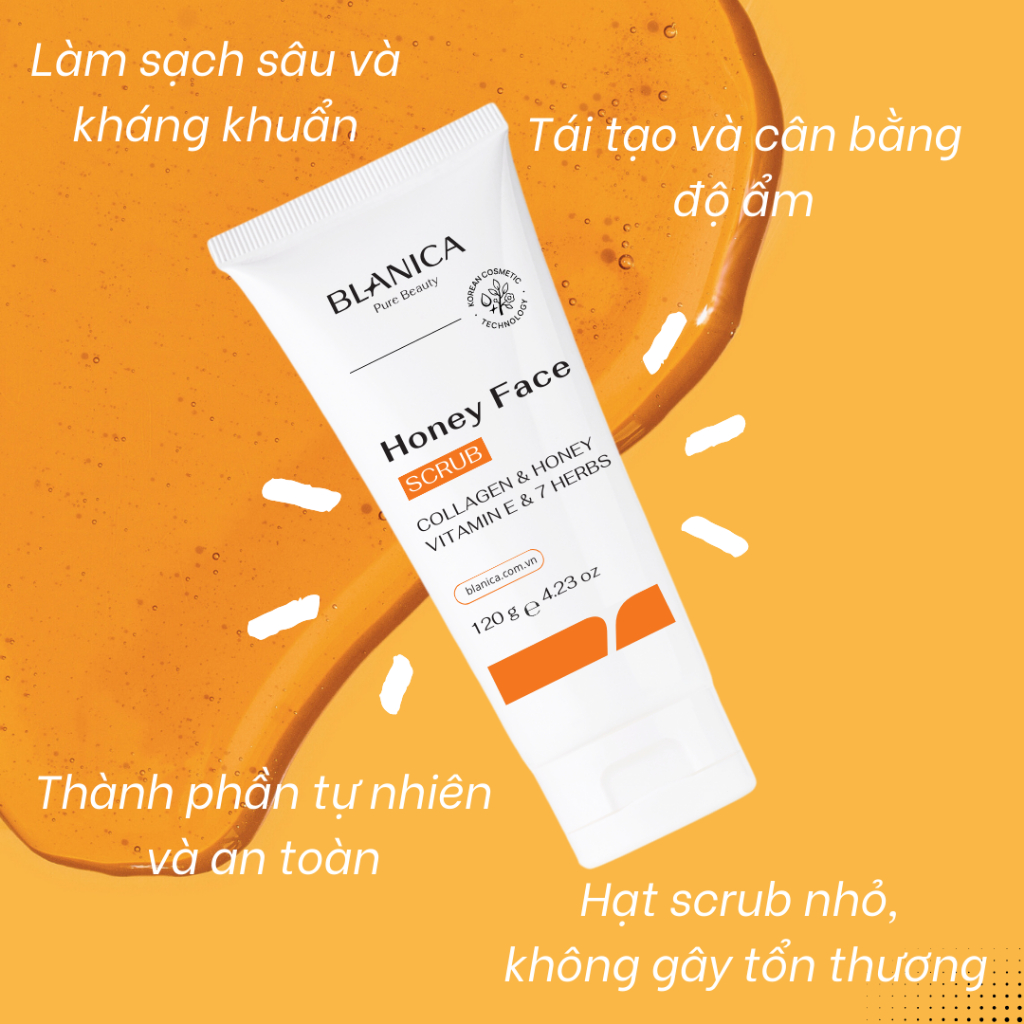 Tẩy tế bào chết da mặt BLANICA chiết xuất mật ong lên men hỗ trợ làn da mịn màng trắng sáng 120g