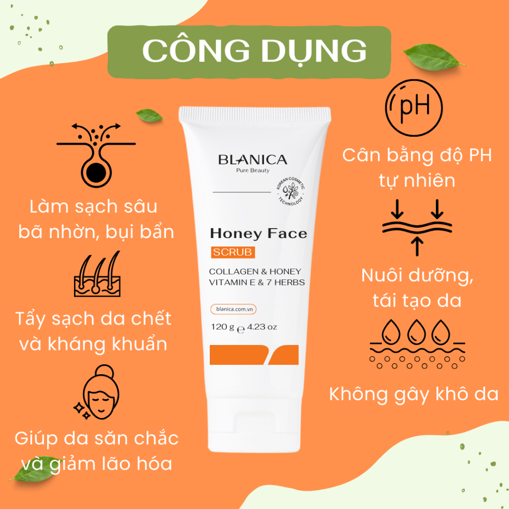 Tẩy tế bào chết da mặt BLANICA chiết xuất mật ong lên men hỗ trợ làn da mịn màng trắng sáng 120g