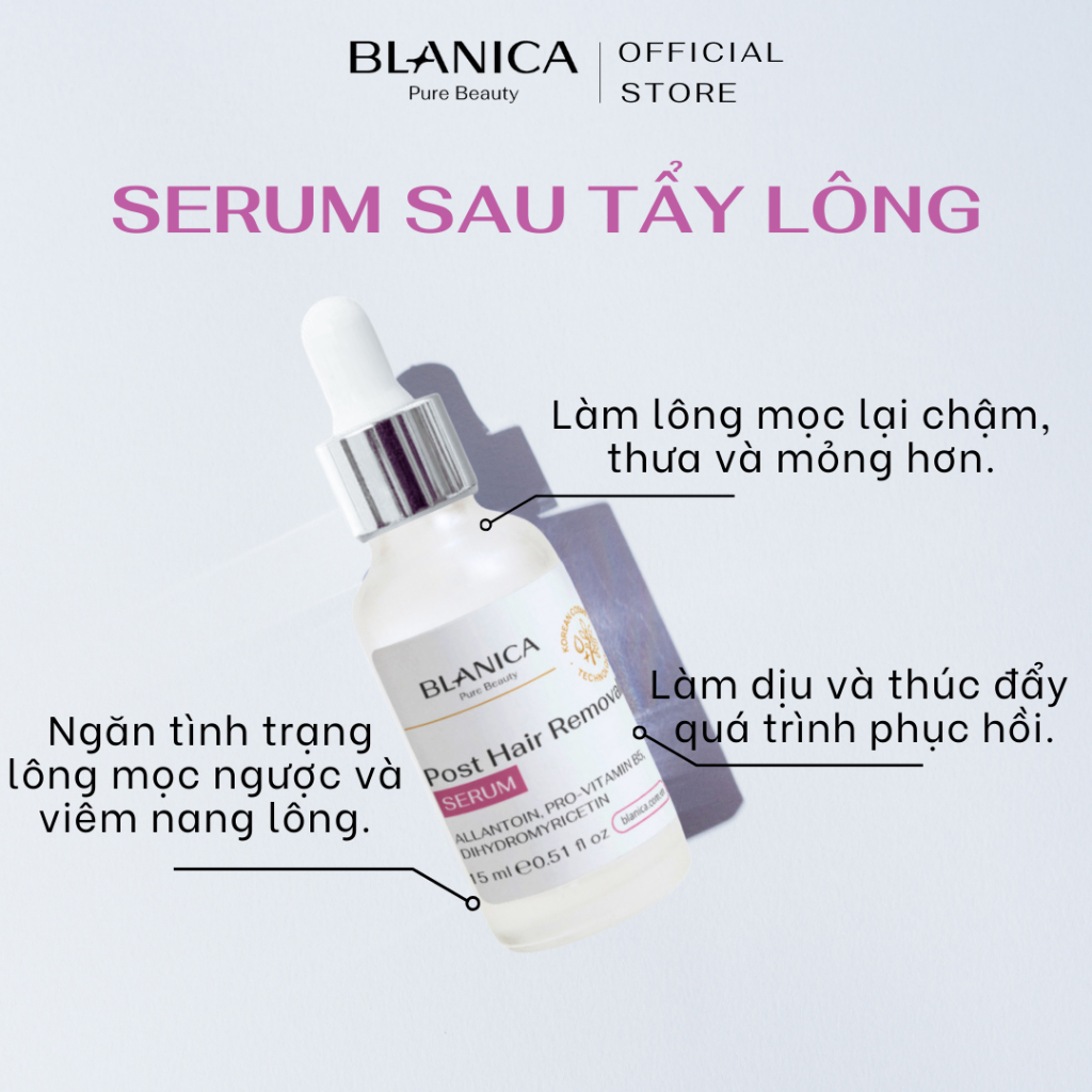 Serum sau tẩy lông BLANICA Post Hair Removal Serum 15ml, giảm kích ứng làm dịu da sau tẩy lông