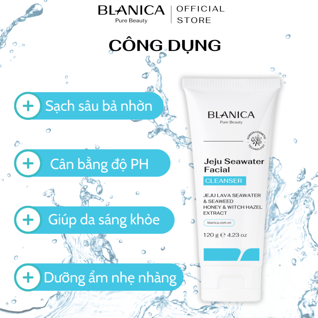 Sữa rửa mặt BLANICA Jeju Sea Water Facial Cleanser 120g dạng gel làm sạch sâu dịu nhe, hỗ trợ cân bằng độ ẩm cho da