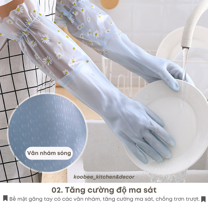 Găng Tay Cao Su Loại Dài Rửa Chén Bát Làm Bếp Siêu Dai Không Mùi Giặt Giũ Tiện Lợi | 038