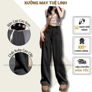 Quần tây nữ dáng đứng dài 100cm, ống rộng cơi ngang cạp cao khuy giữa vải ruby mềm đẹp M860 – XMTL