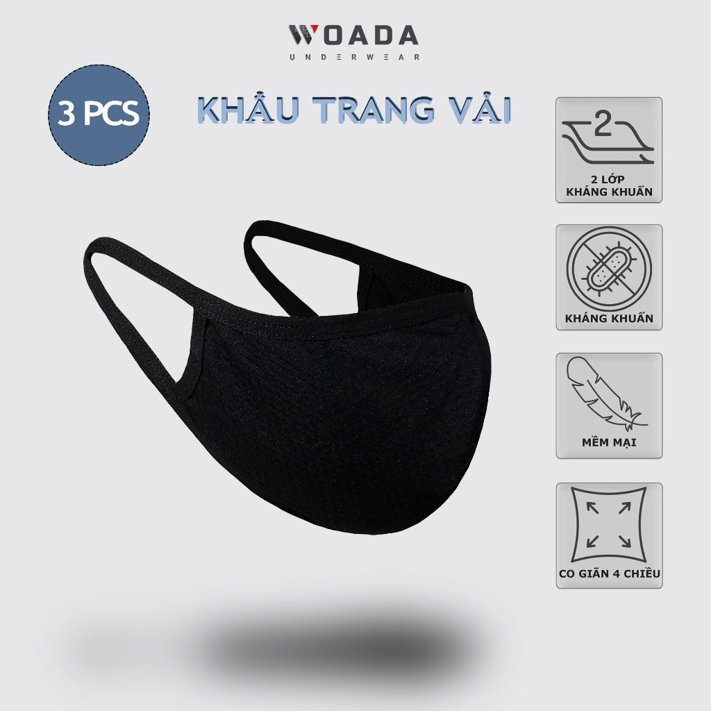[COMBO 3] Khẩu Trang Vải Chất Liệu Polyamide Cao Cấp Thoáng Khí Thương Hiệu WOADA LKKT02