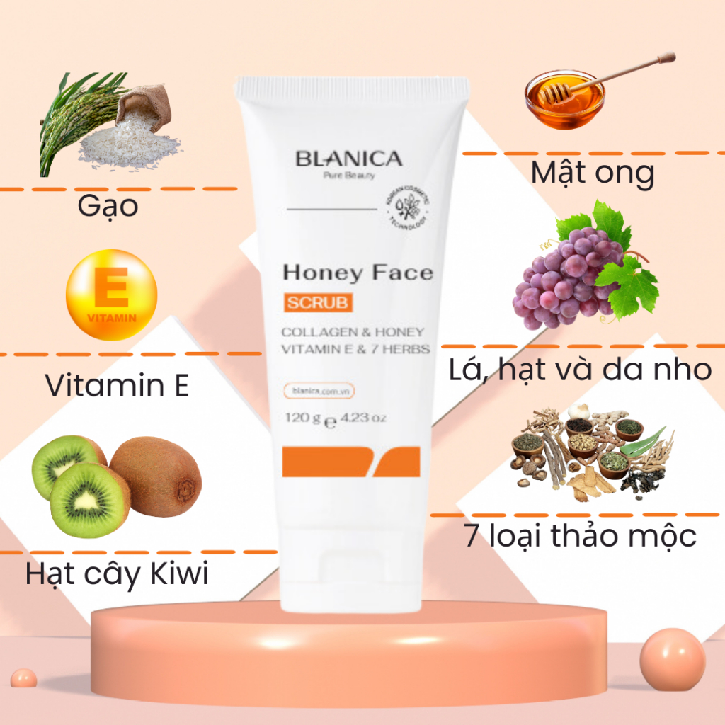 Ảnh Tẩy tế bào chết da mặt chiết xuất mật ong lên men BLANICA Honey Facial Scrub giúp làn da mịn màng trắng sáng 120g 2