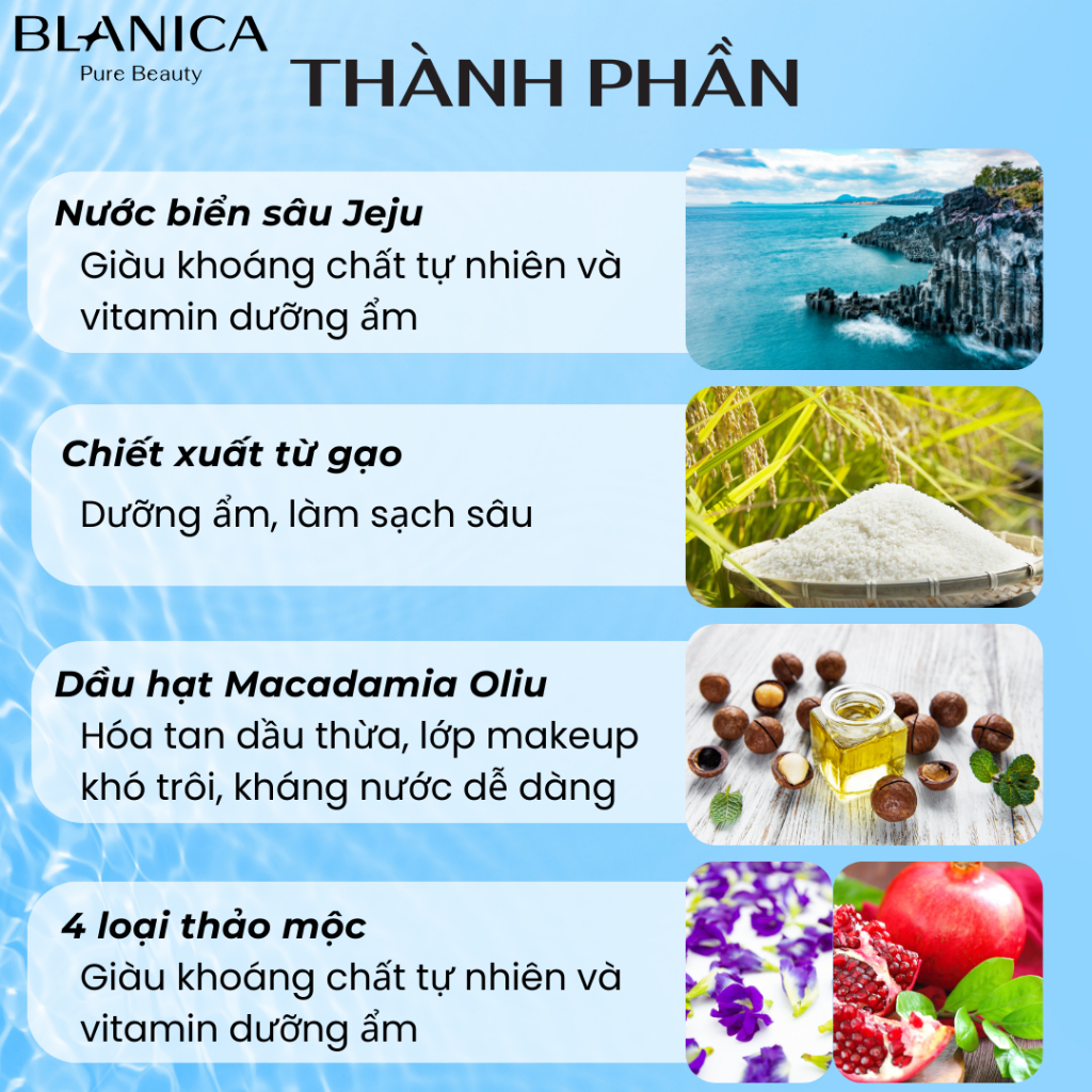Ảnh Dầu tẩy trang 2 lớp làm sạch sâu lớp trang điểm BLANICA, chiết xuất từ tinh chất biển Jeju 480ml 3