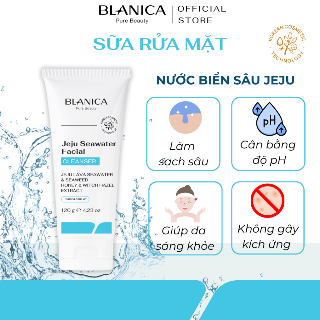 Ảnh Sữa rửa mặt chứa nước biển sâu Jeju BLANICA Jeju Sea Water Facial Cleanser giúp làm sạch sâu dịu nhẹ dạng gel 120g 2