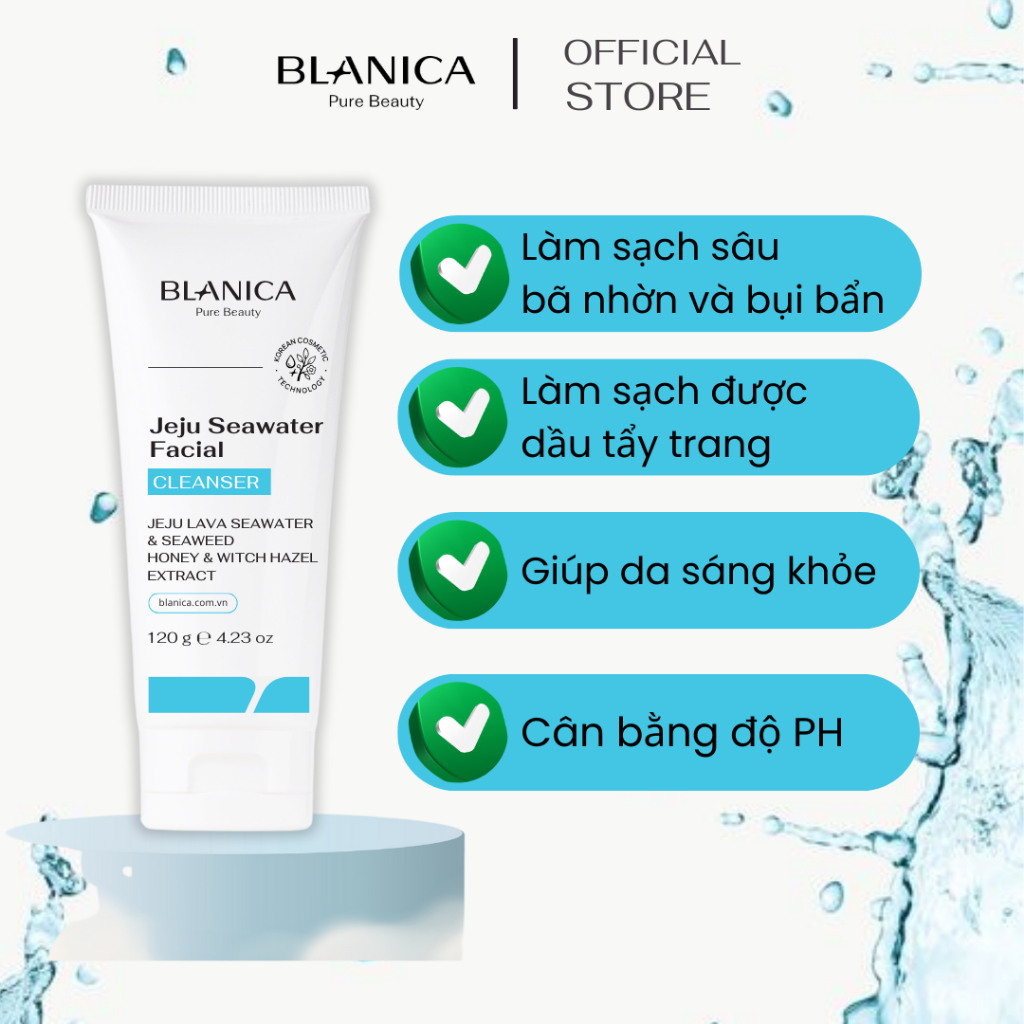 Ảnh Sữa rửa mặt chứa nước biển sâu Jeju BLANICA Jeju Sea Water Facial Cleanser giúp làm sạch sâu dịu nhẹ dạng gel 120g 3