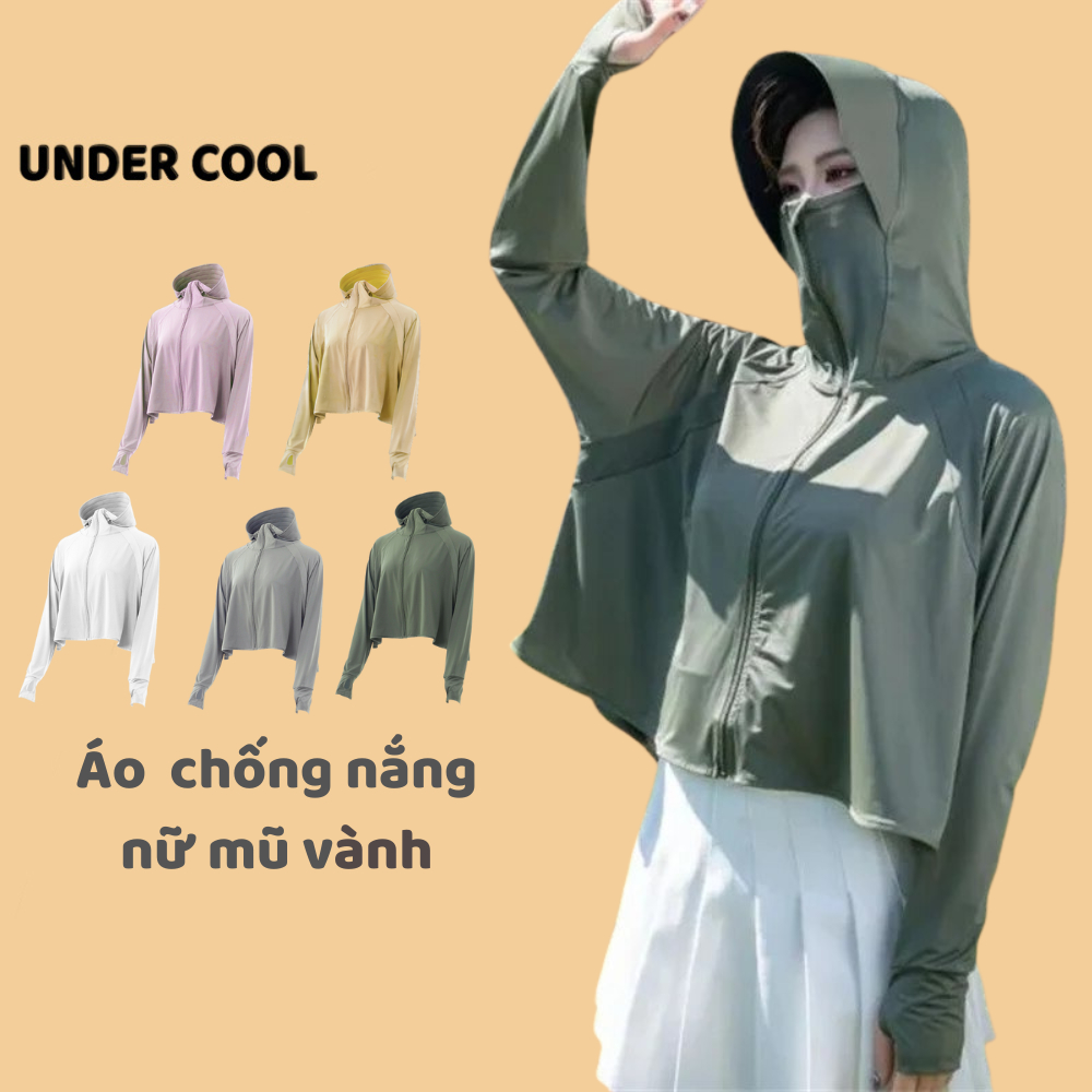 Áo Chống Nắng Nữ Dáng Lửng Xòe Mũ Vành UNDERCOOL Thun Lạnh Thoáng Mát Chống Tia UV ACN02