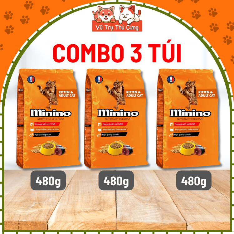 Combo 3 Gói Hạt Minino Tuna Cho Mèo Vị Cá Ngừ 480g
