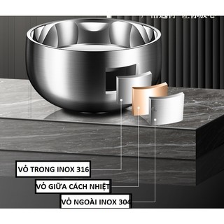Chén bát inox 316 dùng ăn cơm ăn canh súp, tô cơm inox 3 lớp cách nhiệt ưu tiên cho trẻ em loại xịn