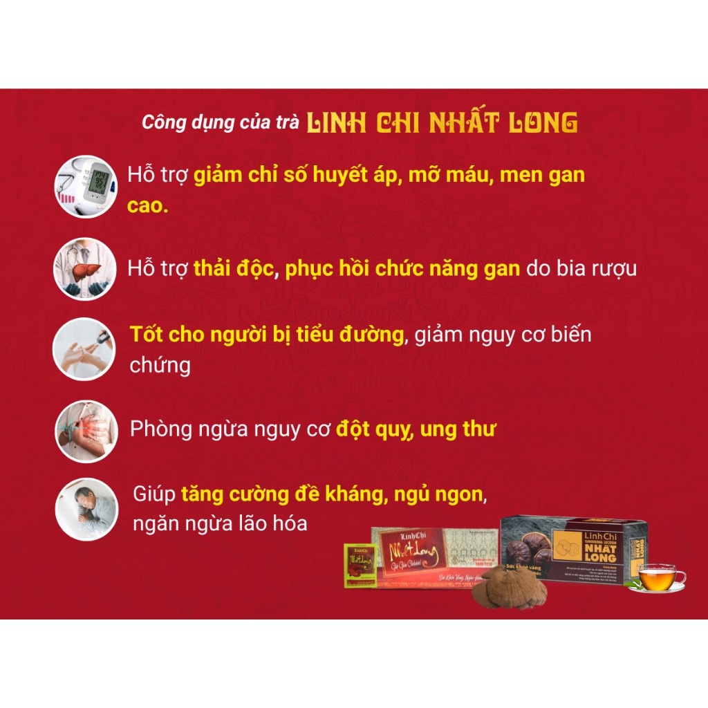 Trà Thảo Dược Linh Chi Nhất Long - Ổn Định Huyết Áp, Giảm Tiểu Đường, Men Gan Cao, Mỡ Máu, Ngủ Ngon