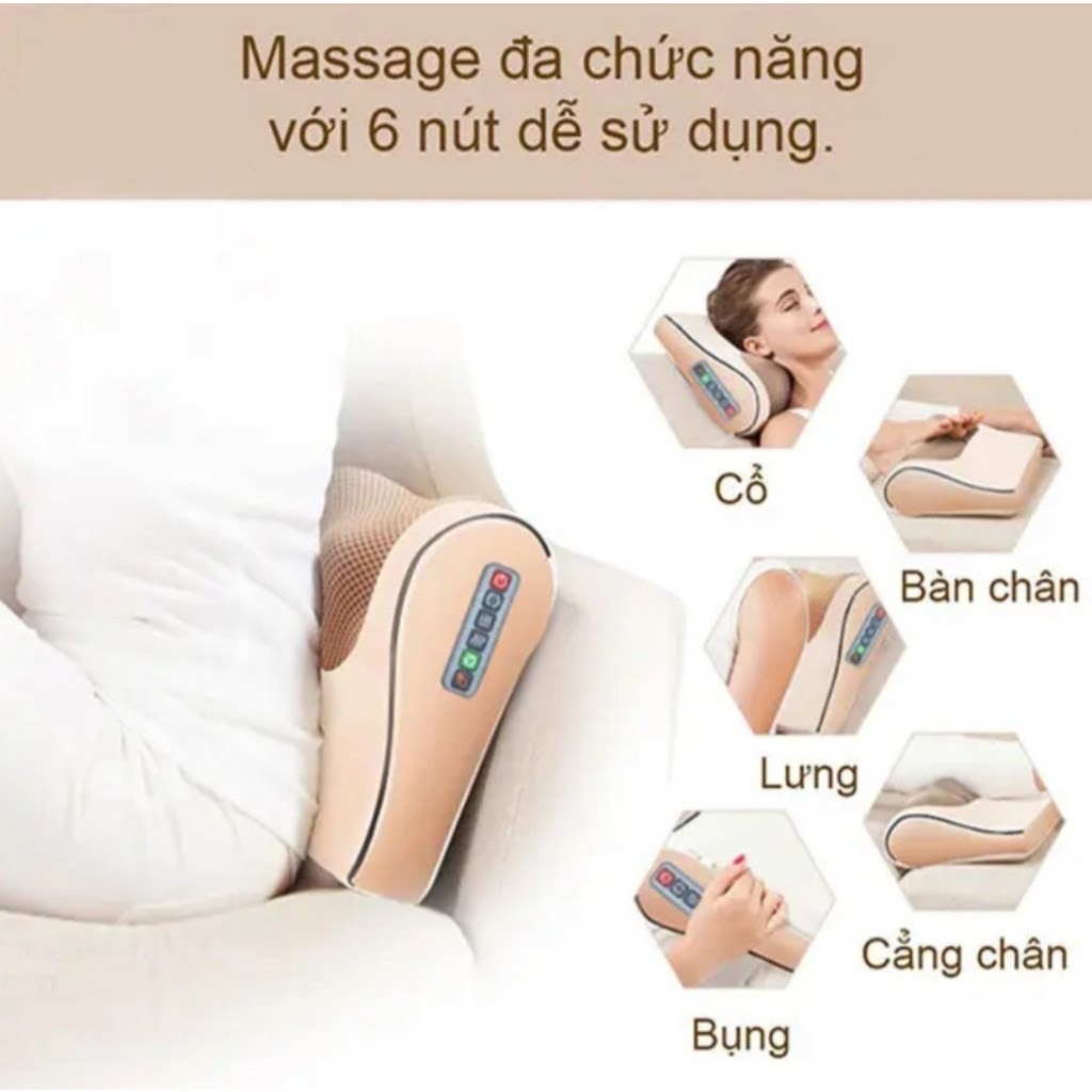 Gối Massage cổ vai gáy và chườm ấm hồng ngoại 20 bi QA HAPPY LIFE giúp giảm đau mệt mỏi, thư giản