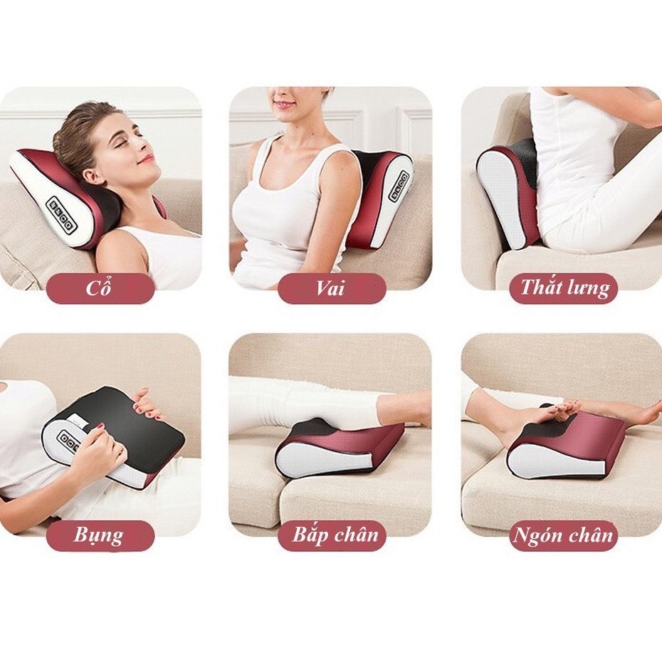 Gối Massage cổ vai gáy và chườm ấm hồng ngoại 20 bi QA HAPPY LIFE giúp giảm đau mệt mỏi, thư giản