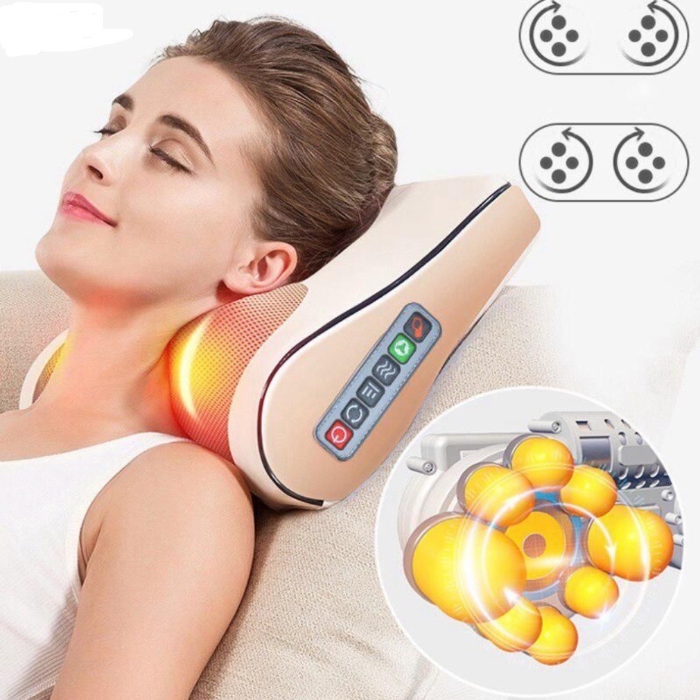 Gối Massage cổ vai gáy và chườm ấm hồng ngoại 20 bi QA HAPPY LIFE giúp giảm đau mệt mỏi, thư giản
