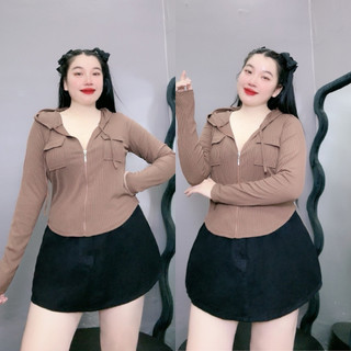 Áo khoác bigsize nữ có mũ vành rộng khóa kéo chất vải thun gân mềm mại thời trang cho bạn G18