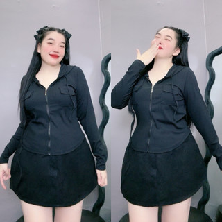 Áo khoác bigsize nữ có mũ vành rộng khóa kéo chất vải thun gân mềm mại thời trang cho bạn G18