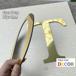 Chữ Vàng Gương In Hoa Cao 20cm dày 3mm T2 dán tường, Chữ Decor Biển quảng cáo Chất Liệu Alu dán biển quảng cáo