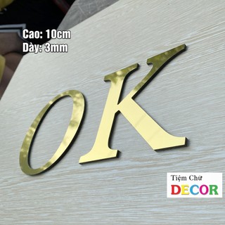 Chữ Alu Vàng Gương 10cm dày 3mm T2 In Hoa có chân trang trí dán tường - biển quảng cáo