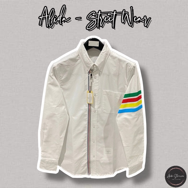 ⚡️[Hight Quality] Áo Sơ Mi Tho.m Nam Nữ Vải Oxford - Điểm Nhấn Khóa Kéo Phối 4 Vạch Cầu Vồng Cao Cấp - Qccc Full Túi Tag