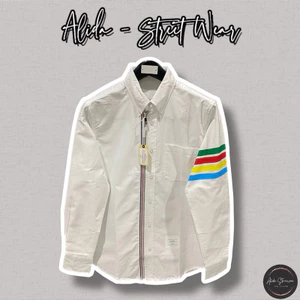 ⚡️[Hight Quality] Áo Sơ Mi Tho.m Nam Nữ Vải Oxford - Điểm Nhấn Khóa Kéo Phối 4 Vạch Cầu Vồng Cao Cấp - Qccc Full Túi Tag