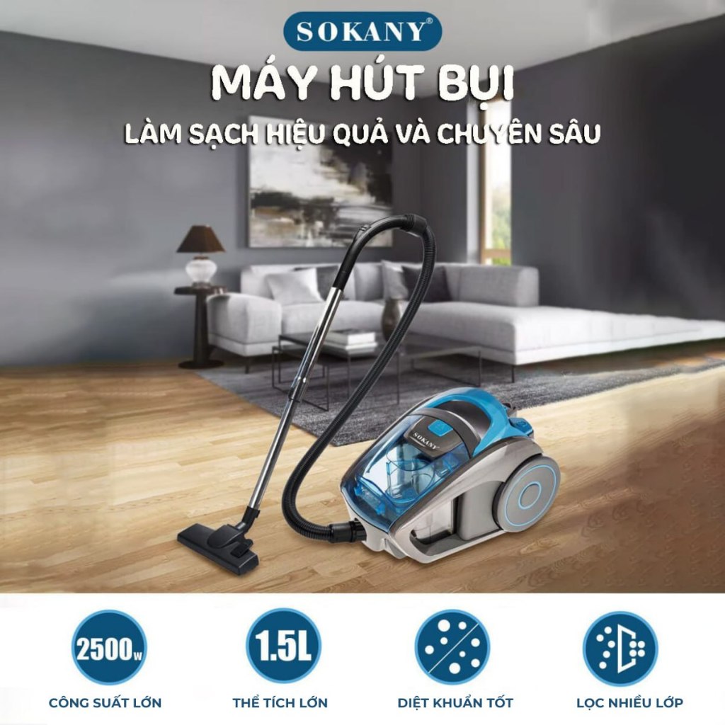 Ảnh Máy hút bụi gia đình công suất lớn 2500W SOKANY SK-3372, lực hút mạnh giảm tiếng ồn 3