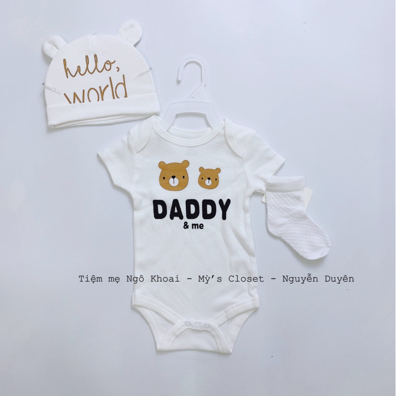 [MD20]🐻SIÊU PHẨM SUNNOZY🐻Set 3 món body chip kèm mũ xinh và tất trắng cho bé