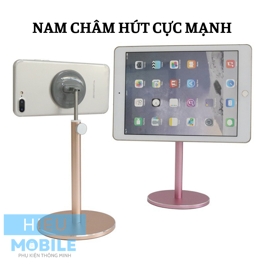 Giá đỡ nam châm gắn điện thoại, tablet để bàn có điều chỉnh độ cao góc nhìn chất liệu nhôm đúc